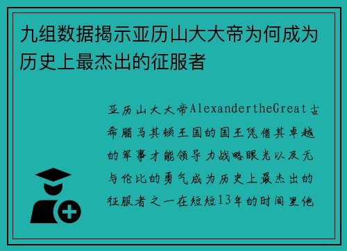 九组数据揭示亚历山大大帝为何成为历史上最杰出的征服者